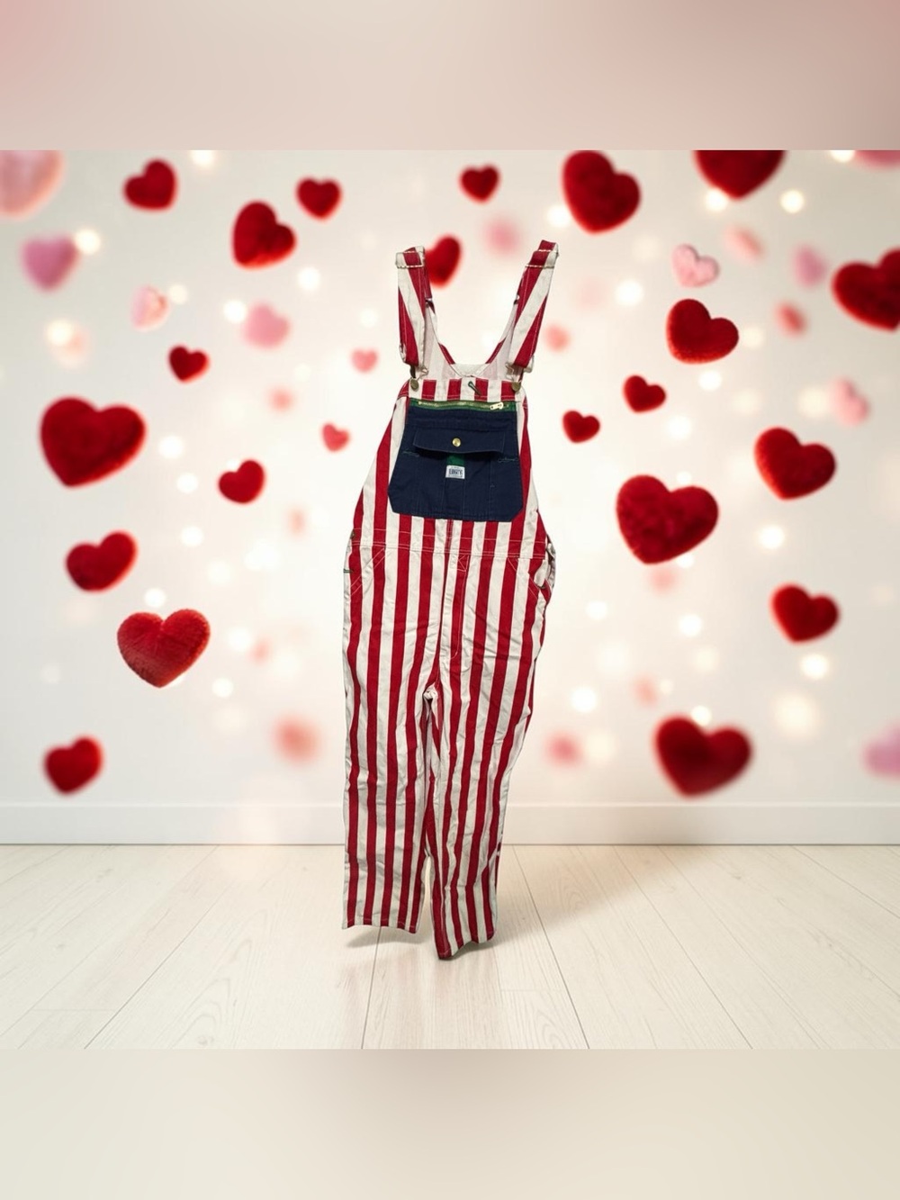 Liberty Denim Red White Blue Striped Overalls 34x 32 American Flag Clown Suit